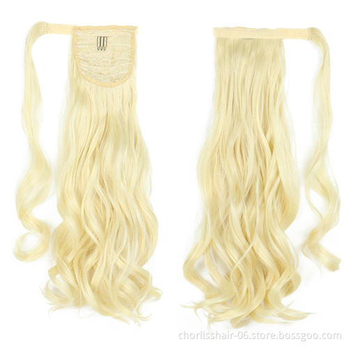Best Selling Silky Natural Color Long Water Wave Organic Ponytail Attachment Synthetic Afro Kinky Curly Ponytail Hair Extensions